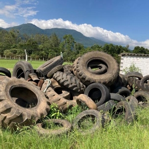 LOTE 018 - Sucata de pneus variados em torno de 188 pneus. Avaliado em R$ 200,00.