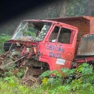 LOTE 042 - Caminhão M. Benz LK1214, ano/modelo 1990/1990, placa IFG6095. Avaliado em R$ 800,00.